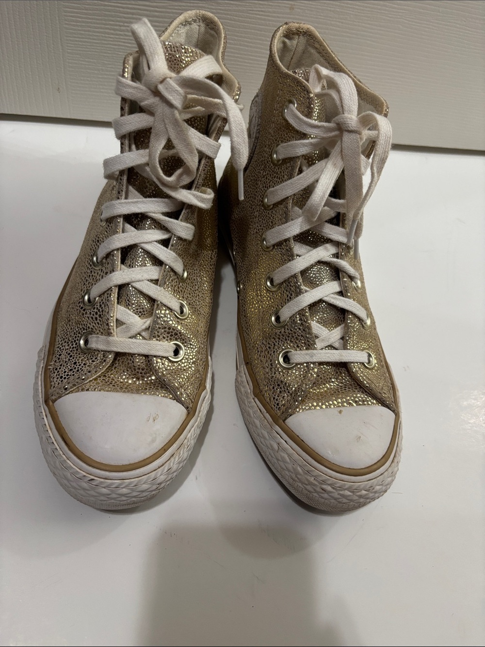 Converse Women’s Metallic Gold High-Top Sneakers with White Laces